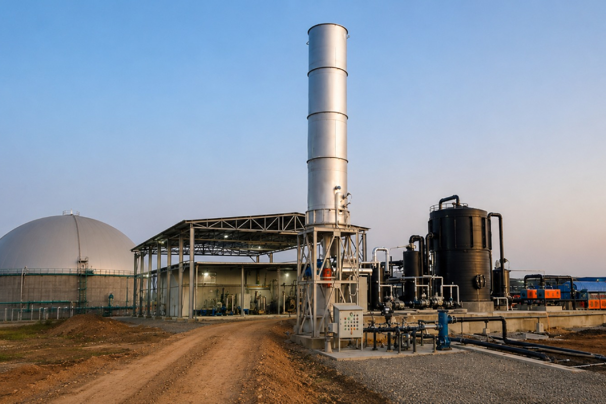 Biogas EPC construction site with reactor tanks